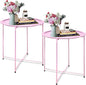 Garden 4 you End Table 2 PCS Metal Side Table Pink Round Folding Tray Cyan Sofa Small Accent Fold-able Table, Round End Table Tray, Next to Sofa Table, Snack Table for Living Room and Bed Room