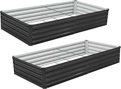 2 Pack 6x3x1FT Galvanized Raised Garden Bed Kit, Outdoor Metal Planter Box for Vegetables, Bottomless Rectangular Gardening Bed with Support Rods, Tool-Free Assembly, Black