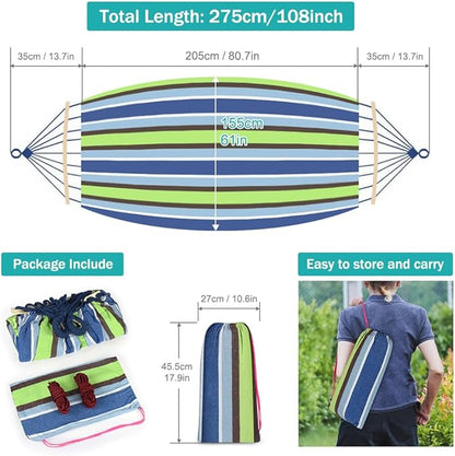 MOSFiATA Hammocks Portable Camping Hammock Upgraded 550lb Comfortable Fabric Hammock with Two Anti Roll Balance Beam and Sturdy Tree Straps for Camping, Patio, Backyard, Outdoor （Light Green）