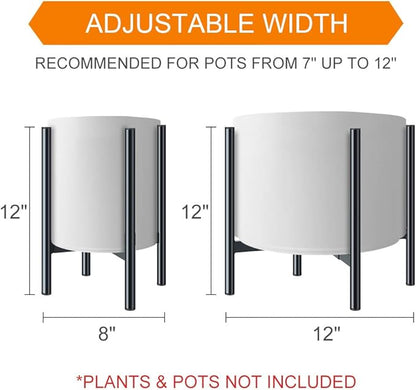 H HOMEXIN Metal Adjustable Plant Stand, Width 8-12 Inches, Corner Mid Century Holder for Indoor Outdoor Stable Display, Black