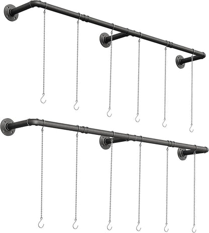 Plant Haning Rod, 2 Pack Hanging Planters for Indoor Plants with 6 Chains, Wall Plant Hanging Bar for Window Celling, 65.7 Inch, Metal Black, Pots Not Included