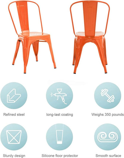 Patio Dining Chairs Set of 4, Orange Metal Farmhouse Style with Rubber Feet