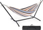 DUMOS Double Hammock with Space Saving Stand, Heavy Duty Steel Frame, Portable for Outside & Indoor Use, 450lbs Capacity, Easy Assembly, Carrying Bag Included, Beige