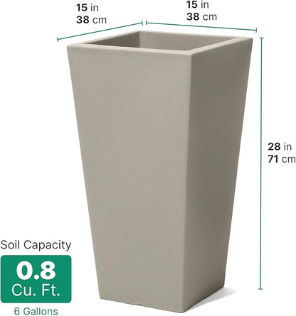 Step2 Tremont Tall Square Tapered Planter, 28", Indoor/Outdoor Plants, Efficient Drainage, Durable Resin, Concrete