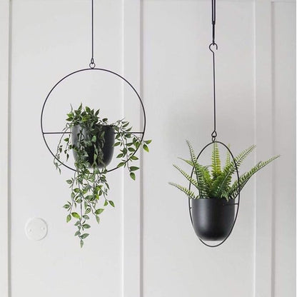 2 Pcs Hanging Planters for Indoor and Outdoor Plants with Hooks and Chains, Metal Modern Wall Ceiling Planter Hangers Minimalist Flower Pot Holder Basket for Home Decor(Black)