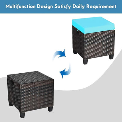 Tangkula 2 Pieces Outdoor Patio Ottoman, All Weather Rattan Wicker Ottoman Seat, Patio Rattan Furniture, Outdoor Footstool Footrest Seat w/Removable Cushions