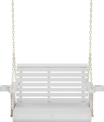 Amish Casual 3 Foot Roll Back Porch Swing with Cup Holders in Semi-Solid White Stain - Amish Made in The USA from Treated Pine Heavy Duty 700 Lb. Weight Capacity