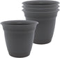 The HC Companies 6 Inch Eclipse Round Planter Pots with Drainage Holes & Attached Saucer, Lightweight UV-Resistant Plastic Indoor Outdoor Planters, 4-Pack Flower Pots for Garden Home Decor, Warm Gray