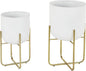 Deco 79 Metal Indoor Outdoor Planter Large Planter Pot with Removable Gold Stand, Set of 2 Planters 16", 13"H, White