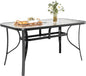 TLSUNNY Patio Outdoor Table W/ 1.69″ Umbrella Hole, 30"X 55" Rectangular Tempered Glass Patio Dining Table for 6, Outdoor Metal Furniture, All-Weather Use, for Patio, Graden, Backyard (Black)