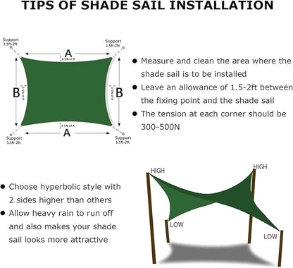 KANAGAWA 8'X14' Dark Green Custom Size Sun Shade Sail Rectangle UV Block Canopy Cover for Patio Backyard Lawn Garden Outdoor (Customized Available)