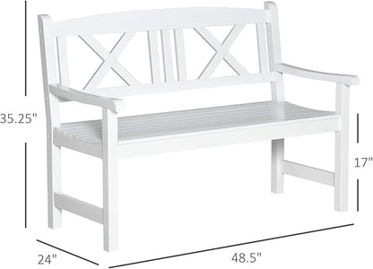 Outsunny 2-Seater Wooden Garden Bench, 4FT Outdoor Patio Loveseat with Unique X-Shape Back for Yard, Lawn, Porch, White