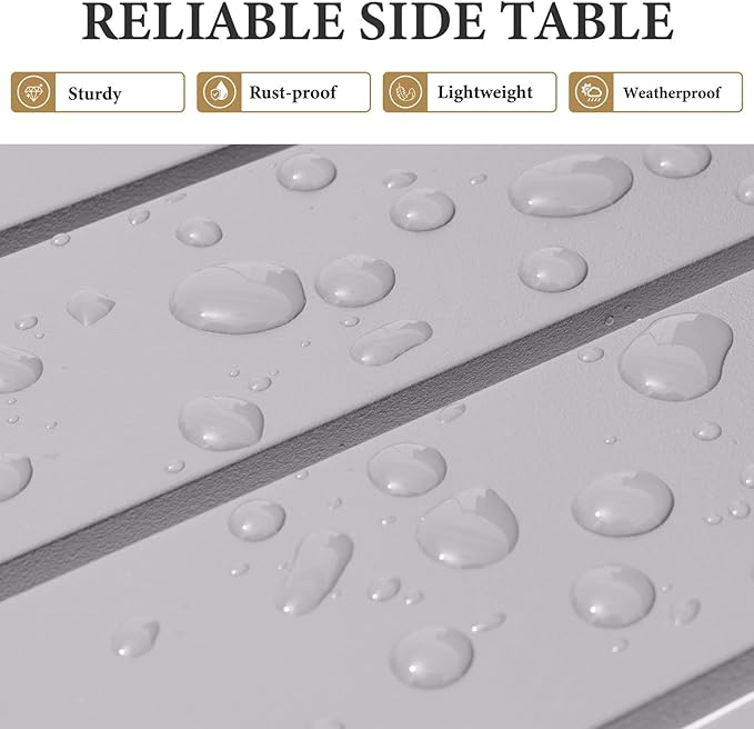 Crestlive Products Outdoor Side Table Set of 2, Aluminum Small Rectangular Coffee End Tables for Patio Balcony Pool Deck(Light Gray)
