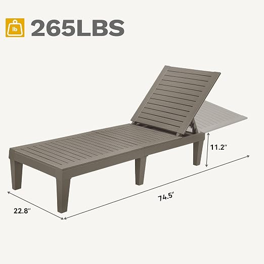 Chaise Lounge Chairs Set of 2, Taupe Polypropylene with 5-Position Backrest