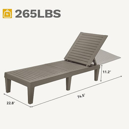 Chaise Lounge Chairs Set of 2, Taupe Polypropylene with 5-Position Backrest