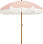 AMMSUN Boho Fringe Umbrella Outdoor Patio, 6.5ft UPF50+ Picnic Umbrella with Tassels with Steel Pole and Push Button Tilt, Pink Stripe