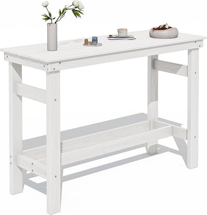 SERWALL 41" Outdoor Bar Table with 1.6" Umbrella Hole, HDPE Patio Bar Counter Height Table, All-Weather Rectangle Bar Table for Backyard, Garden, Poolside, Balcony - White