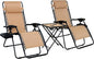 Amazon Basics Outdoor Textilene Adjustable Zero Gravity Folding Reclining Lounge Chair Set with Cup Holder, Side Table, Headrest, Weather-Resistant, 35 x 26 x 43 inches, Beige, 2-Pack