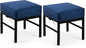 2 Pieces Outdoor Patio Ottomans, Assembled Aluminum Outdoor Ottoman with Blue Cushions, Aluminum Small Outdoor Foot Stools for Patio Porch Yard Garden Deck, Black Frame