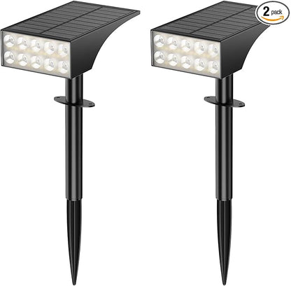 Solar Lights Outdoor Waterproof Ip68,2pack 4 Lighting Modes Solar Spot Lights Outdoor Auto On/Off Led Bulbs,Outdoor Solar Light Landscape Lighting for Garden, Yard, Pathway, House,Lawn,Tree