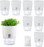8 Pack Self Watering Pots for Indoor Plants, PlanterHoma 3.2 Inch Plant Pot Plastic Self Watering Planter for Orchid, African Violet, Mini Clear Flower Pots with Drainage Holes and Wicking Rope, White