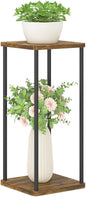 2 Tier Plant Stand Indoor, Oppro 28In Tall Corner Vertical Wood Metal Shelf, Square Modern Black Large Planter Table Heavy Duty Flower Pot Holder Rack for Narrow House Living Room Floor Orchid, Rustic