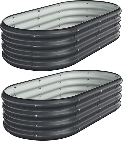 Galvanized Metal Raised Garden Bed Kit for Lightweight Planter Boxes Outdoor with Easy Assembly,4x2x1ft-2PCS Oval Large Galvanized Gardening Raised Bed for Vegetables, Fruits, Flower,Black