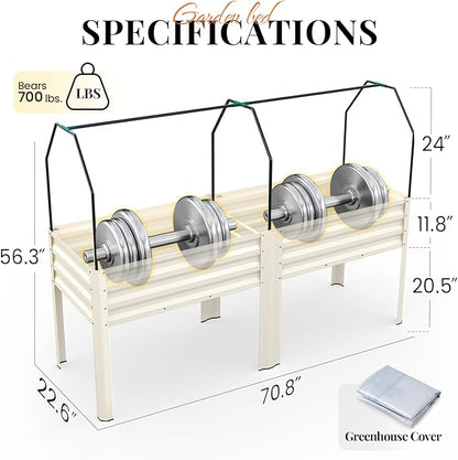 KING BIRD Large Raised Garden Bed with Netting Galvanized Elevated Planter Box with Legs 72×23×55 in for Backyard, Patio, Balcony, 700lb Capacity, Beige