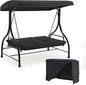 U-MAX Porch Swing with Cover, Patio Swing with Adjustable Backrest&Canopy 3 Seat Outdoor Swing with Canopy 2-in-1 Convertible Patio Daybed with Removable Black Cushions