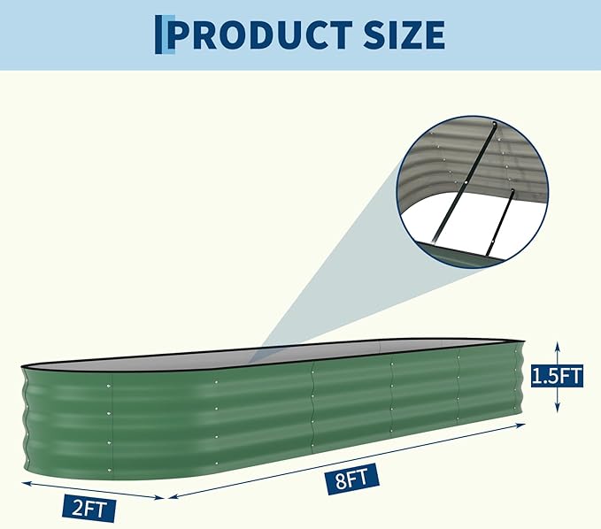 Garvee 2 Pack Galvanized Raised Garden Beds - 8x2x2ft Planter Box for Vegetables, Flowers, Rust-Resistant Garden Box, Easy Assembly Raised Beds, Durable Planters for Outdoor Plants, Green