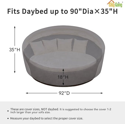 Easy-Going Heavy Duty 600D Outdoor Daybed Cover 92 Inch UV Resistant Patio Round Sofa Cover Waterproof Outdoor Canopy Daybed Sofa Cover with Air Vent 92" Dia x 35"/18" H, Grey