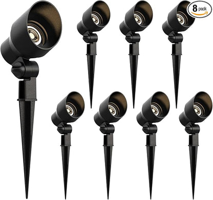 Malibu 8 Pack Low Voltage Spotlights Outdoor Landscape Lighting 20W 145 Lumens Halogen Flood Light 2800K with Plastic Spike and Connector for Garden Pathway Driveway 8301-9604-08