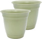 The HC Companies 16 Inch Eclipse Round Planter Pots with Drainage Holes & Attached Saucer, Lightweight UV-Resistant Plastic Indoor Outdoor Planters, 2-Pack Flower Pots for Garden & Home Decor, Seafoam