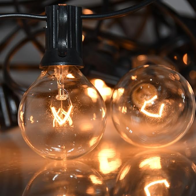 String Lights 100 Ft Outdoor Waterproof with 105 G40 Warm White Bulbs
