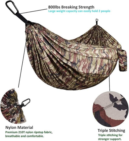 Gold Armour Camping Hammock - XL Double Hammock Portable Hammock Camping Accessories Gear for Outdoor Indoor with Tree Straps, USA Based Brand (Camouflage II)