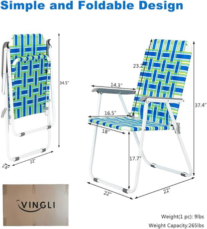Folding Lawn Chair, Blue Metal Frame, 265 lb Capacity