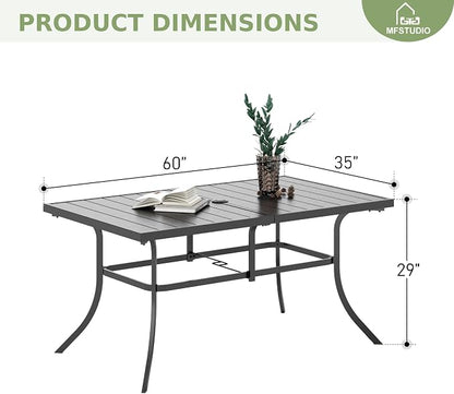 Dining Table for 6, Black Steel Rectangle with Umbrella Hole