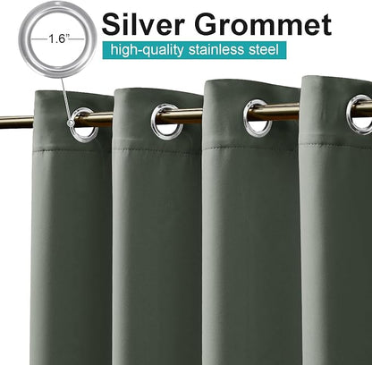NICETOWN 2 Panels Greyish Green Outdoor Curtains for Patio Waterproof 95 inches Long, Thermal Light Blocking Rustproof Grommet Outdoor Indoor Window Treatments for Porch, W52 x L95