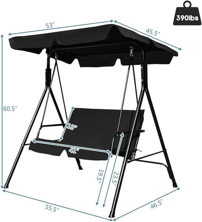 Tangkula 2 Person Porch Swing, Outdoor Swing with Removable Cushions, Solid Steel Structure, Patio Swing with Adjustable Canopy for Porch, Backyard, Garden, Balcony