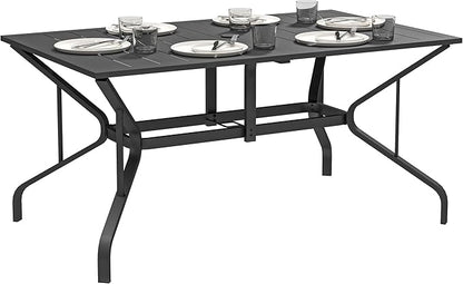 Outsunny Rectangle Outdoor Dining Table for 6 People, Steel Rectangular Patio Table with Umbrella Hole, Steel Frame for Garden, Balcony, Black