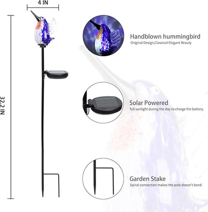 Bshine Solar Garden Decoration Outdoor Hummingbird Lights Stake, Hand Blown Glass Waterproof Solar Light Decorate Paths, Pathways, Lawns and Yards Art for Mom Gifts