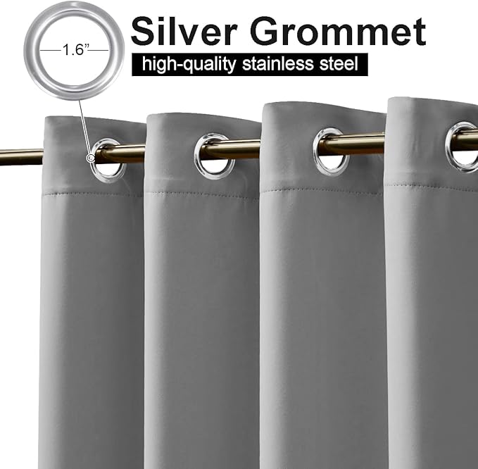 NICETOWN 2 Panels Outdoor Curtains for Patio Waterproof W52 x L108, Thermal Insulated Stainless Steel Grommet Blackout Outdoor/Indoor Curtains Privacy Protect for Landscape, Silver Grey