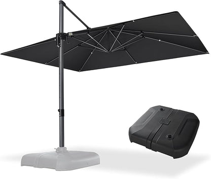 PURPLE LEAF 10' X 13' Square Cantilever Umbrella Patio Umbrella with Base Outdoor Umbrella Aluminum Offset with 360-degree Rotation for Garden Deck Pool Patio Black
