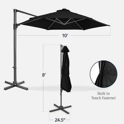 Best Choice Products 10ft Offset Cantilever Hanging Market Patio Umbrella, Smooth 360° Rotation, 8 Sturdy Ribs, Easy Adjustment - Black
