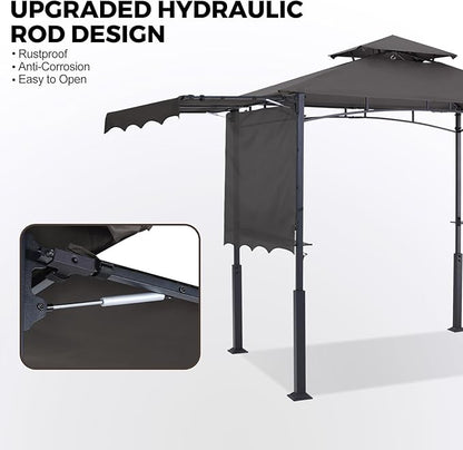 ABCCANOPY Grill Gazebo with 2 Side Awnings - 14x5 Outdoor BBQ Canopy Shelter with 2 Led Lights for Patio Backyard Grilling (Dark Gray)