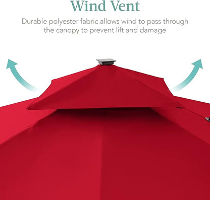 Best Choice Products 10x10ft Cantilever Patio Umbrella w/Base Included, Solar LED Lights 360 Rotation Large Offset Hanging Outdoor Shade for Deck Pool Backyard w/Stand – Red