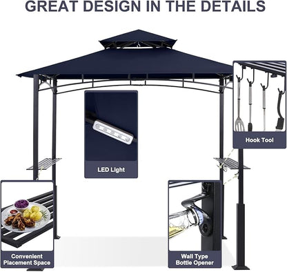 ABCCANOPY 8x5 Grill Gazebo - Outdoor BBQ Canopy Shelter with Led Light for Patio Backyard Grilling (Navy Blue)