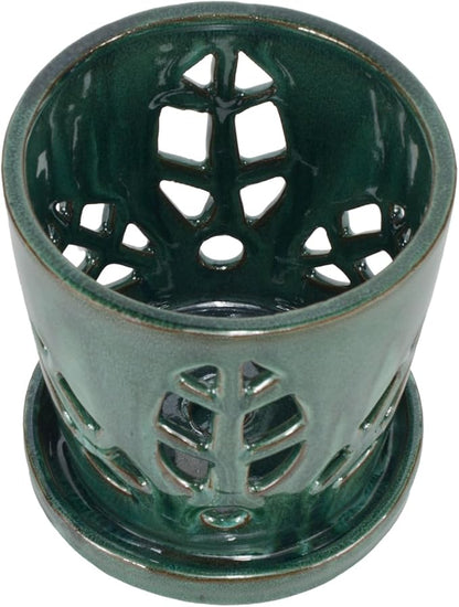 W&W Orchid Pot with Holes and Saucer for Repotting, Green Mix, 5.5 Inch
