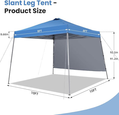 10X10 Pop Up Canopy, Slant Legs Instant Outdoor Canopy Tent with 1 Sidewall, Portable Patio Garden Deck Gazebo Shelter - 10x10 Base 8x8 Top