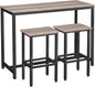 HOOBRO Bar Table and Chairs Set, 47.2” Rectangular Pub Table with 2 Stools for Small Space, High Top Table, 3-Piece Breakfast Set, Sturdy Metal Frame, Easy to Assemble, Greige BG52BT01